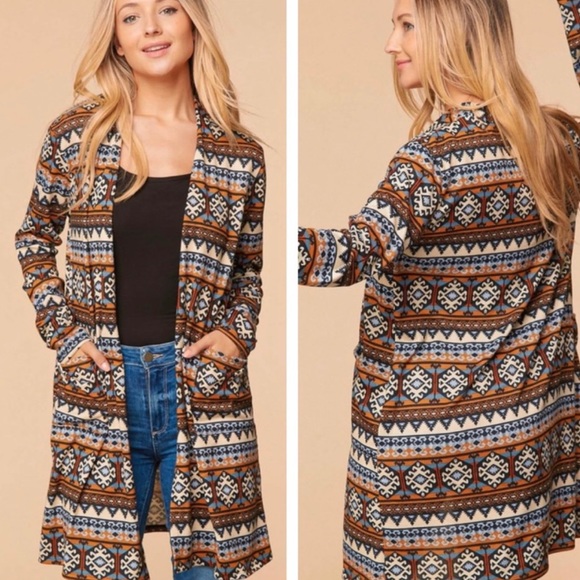 haptics Sweaters - NWT! Clearance!Aztec Tribal Hacci Super Soft Duster Cardigan with Front Pockets